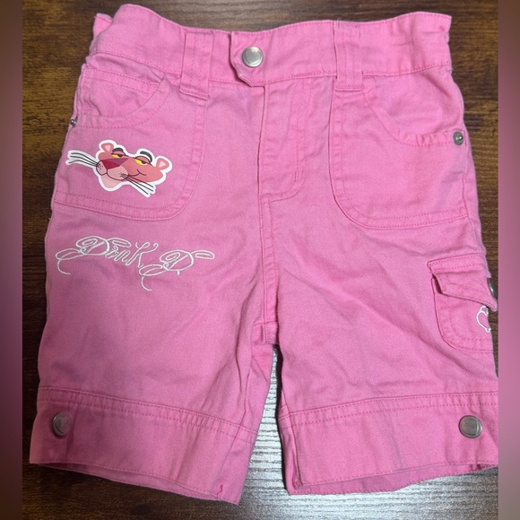 Y2K Pink Panther Pink Cargo Shorts Girls 4/5 Embroidered 2000s - Picture 2 of 11